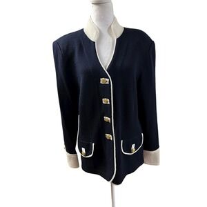 Toula Vintage Knit Suit Jacket Navy/White Gold Buttons Sz 14